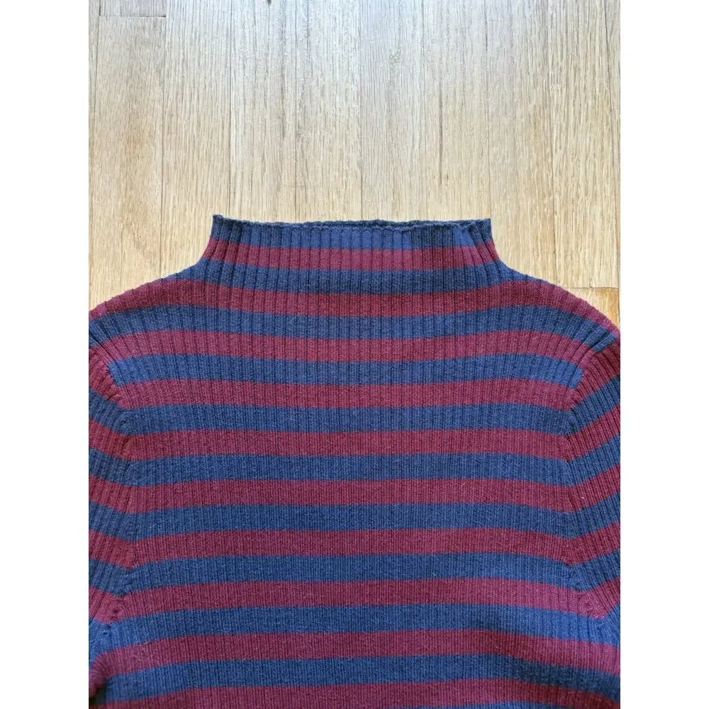 MADEWELL Mock-neck Sweater in Stripe Long Sleeves Dark Red/Navy Combo Sz S
